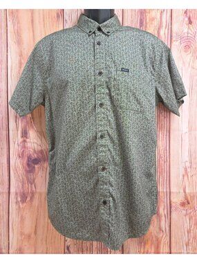 RVCA Mens Slim Fit Button-Up Shirt Medium Grey Floral Short Sleeve